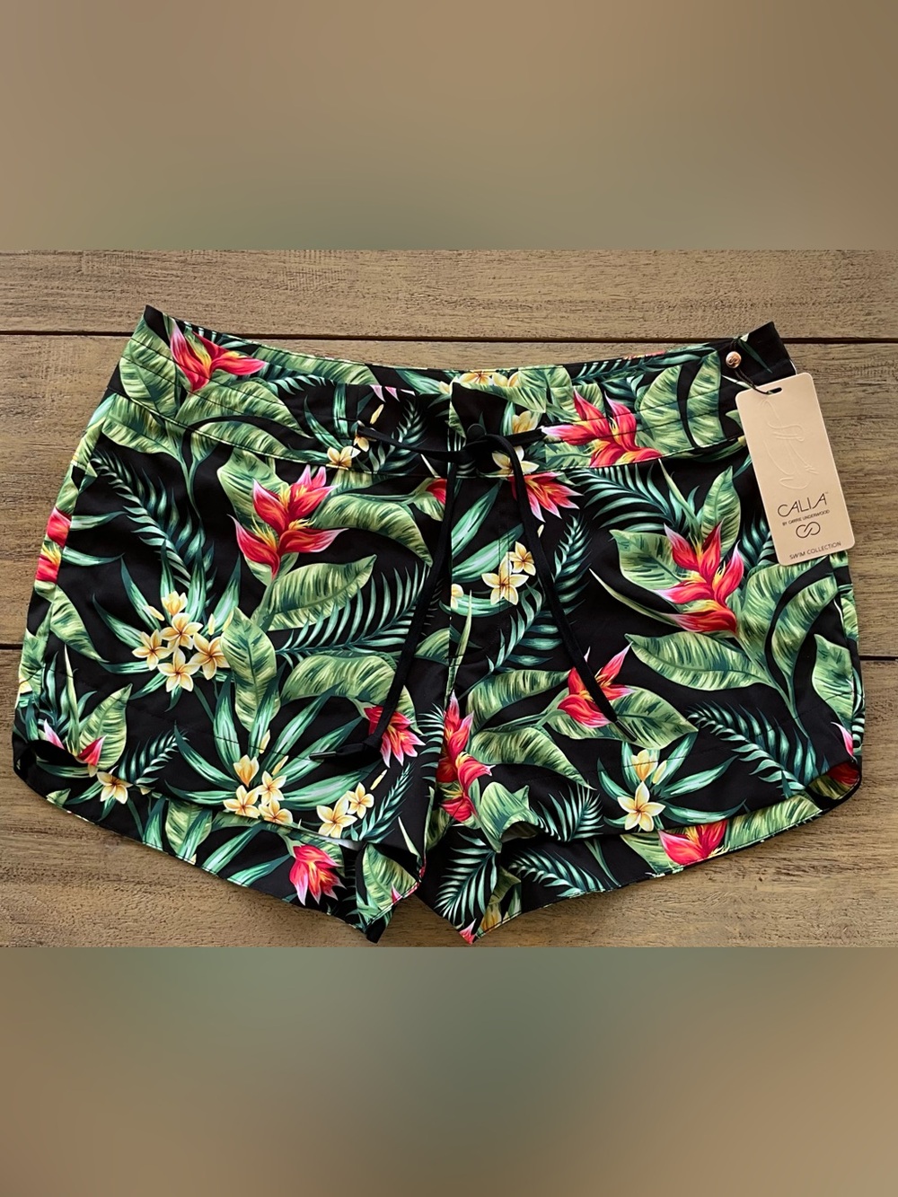 CALIA by Carrie Underwood Black Tropical Floral Swim Athletic Shorts
